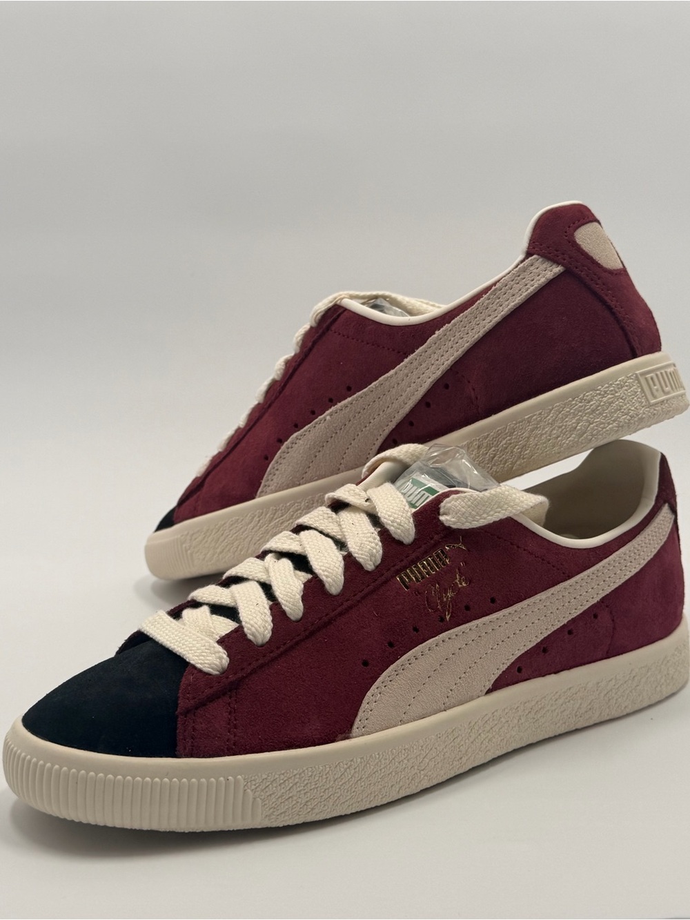 PUMA Clyde Dark Jasper suede Classic Sneakers - Burgundy with Cream & Black
